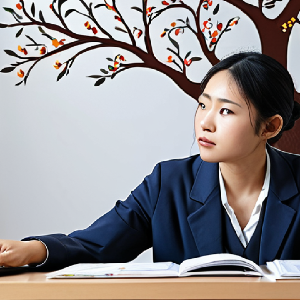 **A government worker thoughtfully considering different career paths branching out from their current, monotonous office environment. Focus on the concept of breaking free and exploring new professional possibilities through "zhíliè biàngēng" (职系变更), with symbolic imagery representing diverse job functions.**