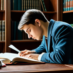 Focused Study**

"A diligent student, fully clothed in modest attire, studying at a wooden desk covered with books and papers in a well-lit library. The scene emphasizes concentration and learning. Safe for work, appropriate content, perfect anatomy, natural proportions, professional study environment, well-formed hands, proper finger count."

**