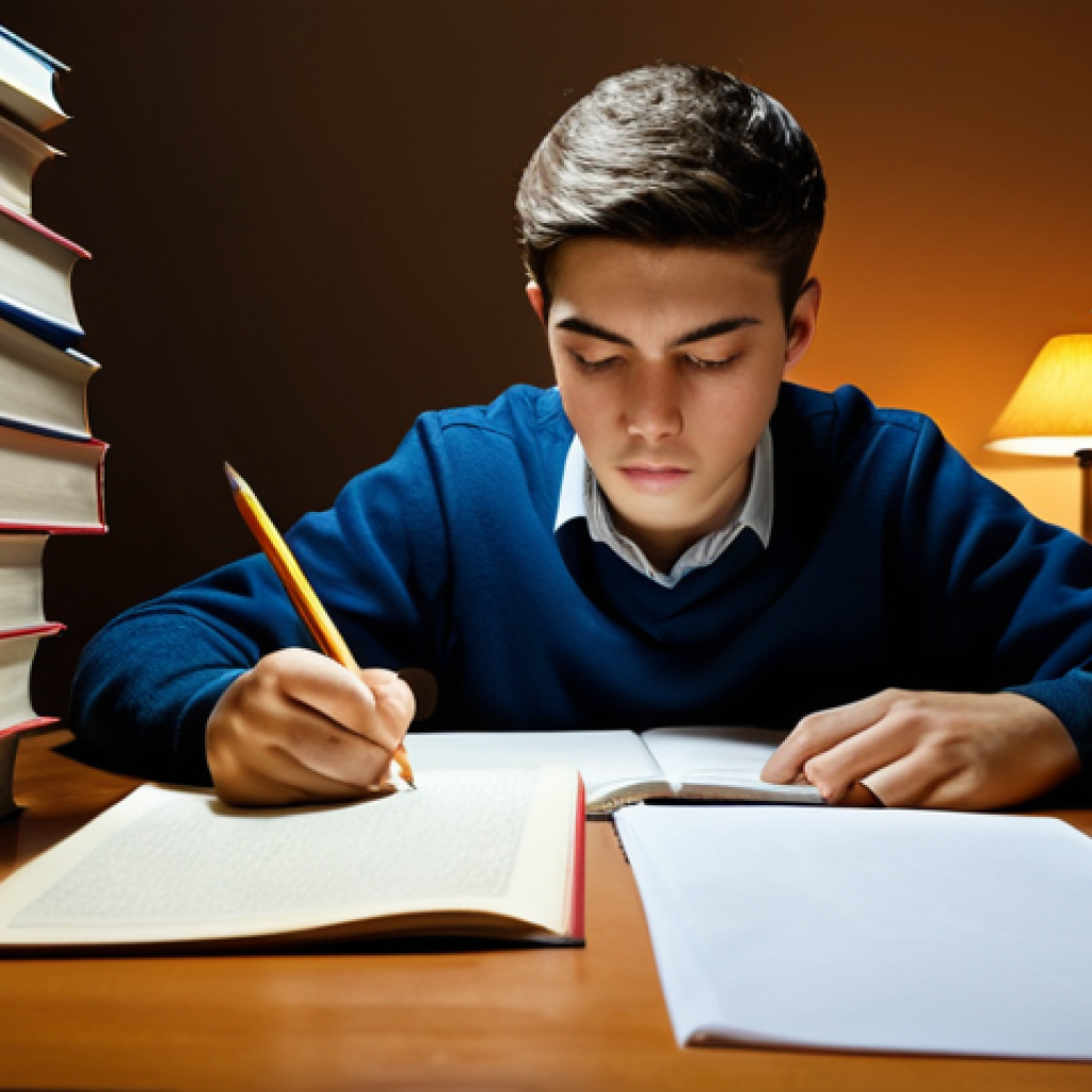 지방공무원 채용 시험 흐름도 - **Image Prompt:** "A determined student studying hard at a desk piled high with books and exam paper...
