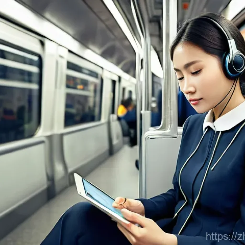 지방공무원 재직 중 학위 취득 노하우 - A focused East Asian female civil servant, around 30 years old, with her hair neatly tied back, dres...