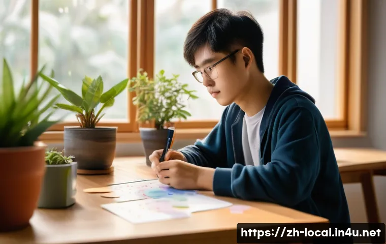지방공무원 시험 공부 루틴 - A modern study room bathed in soft morning light (6:30-8:00), featuring a focused young Chinese stud...