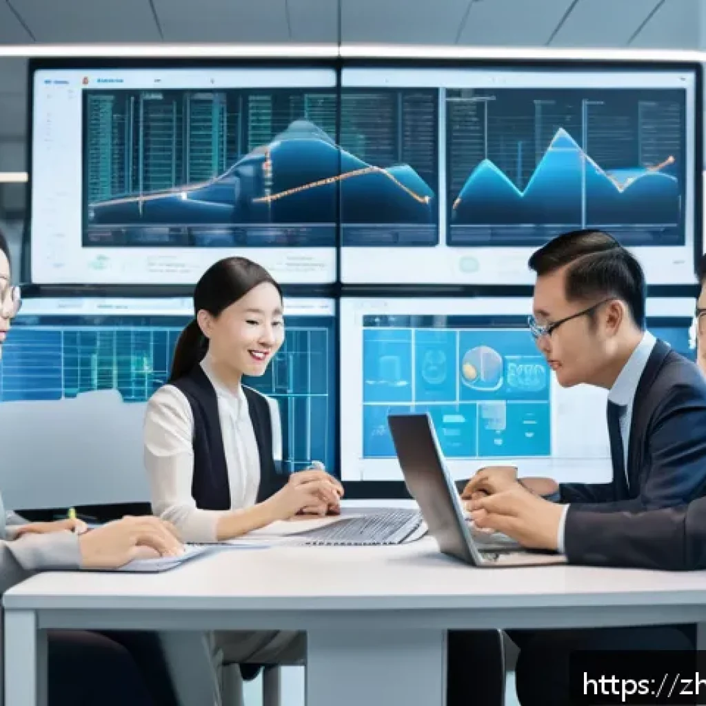 지방공무원 업무 관련 최신 트렌드 - A modern Chinese civil servant office scene showing a diverse group of professionals collaborating a...