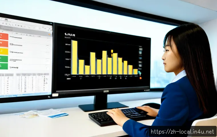 지방공무원 업무 관련 소프트웨어 활용법 - Photorealistic scene of a Chinese local government office worker using municipal workflow software o...